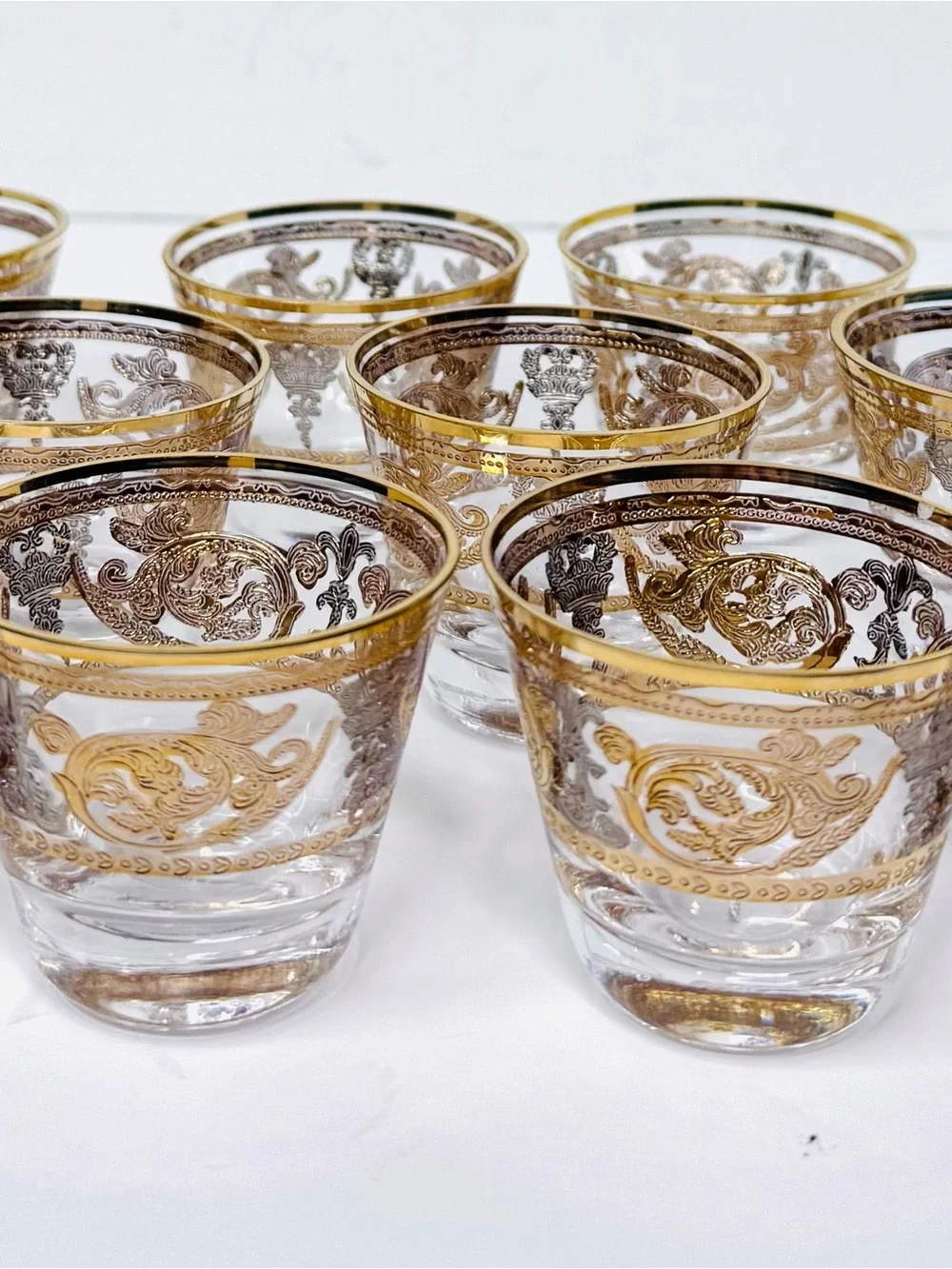 Turkish Arabic Coffee Glass Cups Gold Etched Set w/ Box Made in Turkey Set Of 11